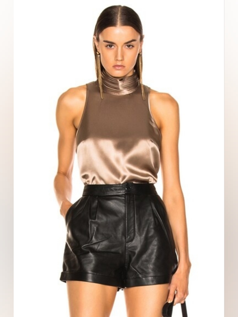 CINQ À SEPT Jazlyn 100% Silk Sleeveless Turtleneck Top In Pewter, Small